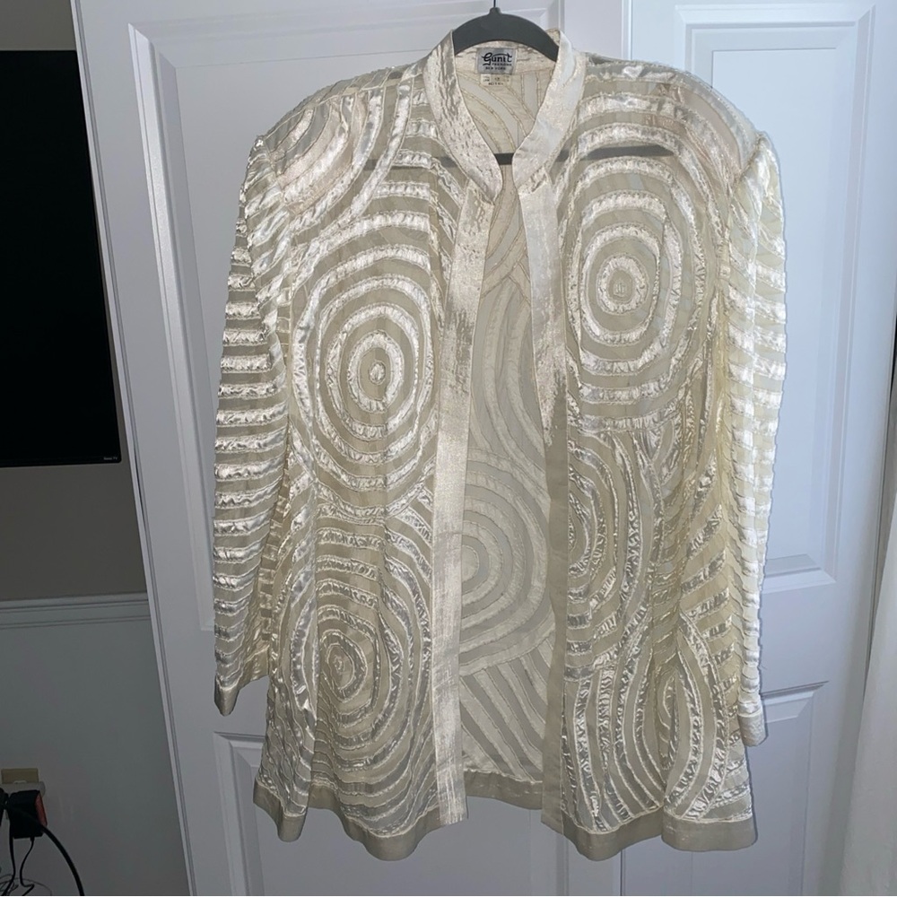 Gunit Vintage Plus  1X‎ Beaded Jacket Open Front Off White Ivory Made In India